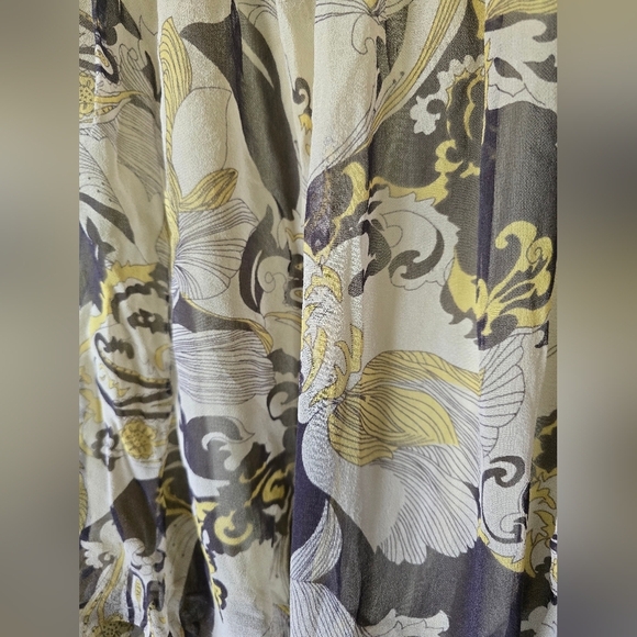 Gibson 100% Silk Bubble Tank Top Size Medium Grey Yellow Floral - Picture 2 of 5